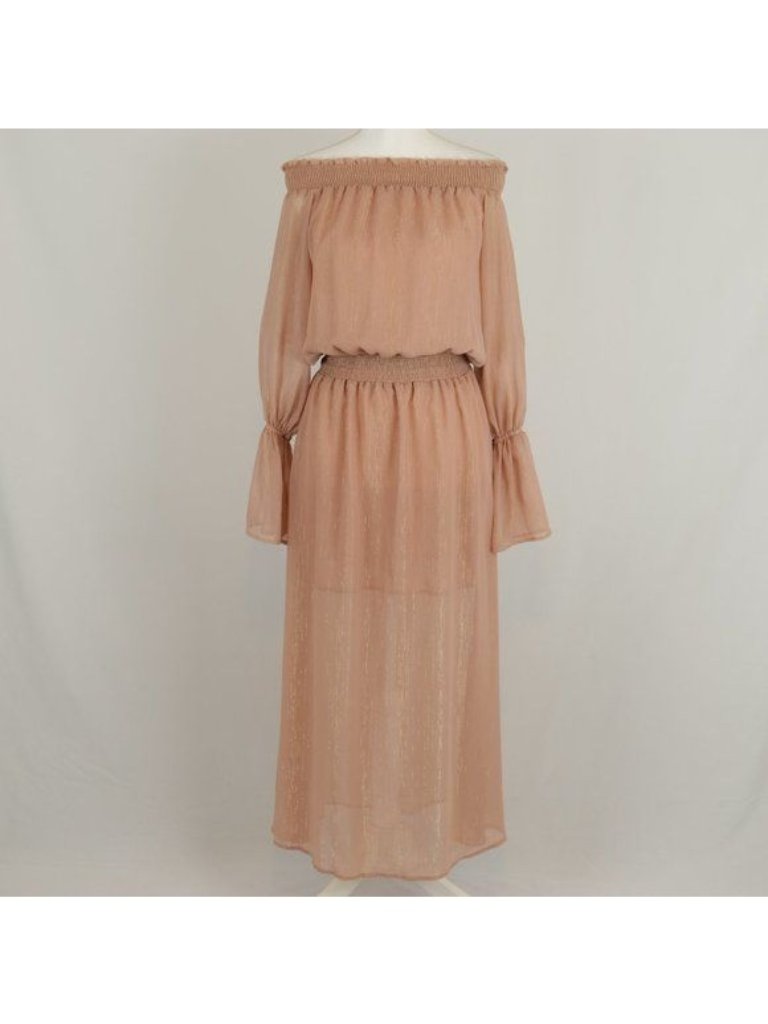 Show Me Your Mumu Wanda Women's Small Mauve Gold Off The Shoulder Maxi Dress